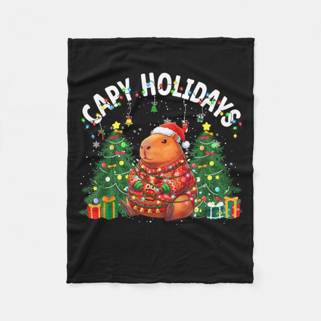 Capy Holidays Capybara Santa Hat Xmas Men Women Ki Fleecedecke (Vorderseite)