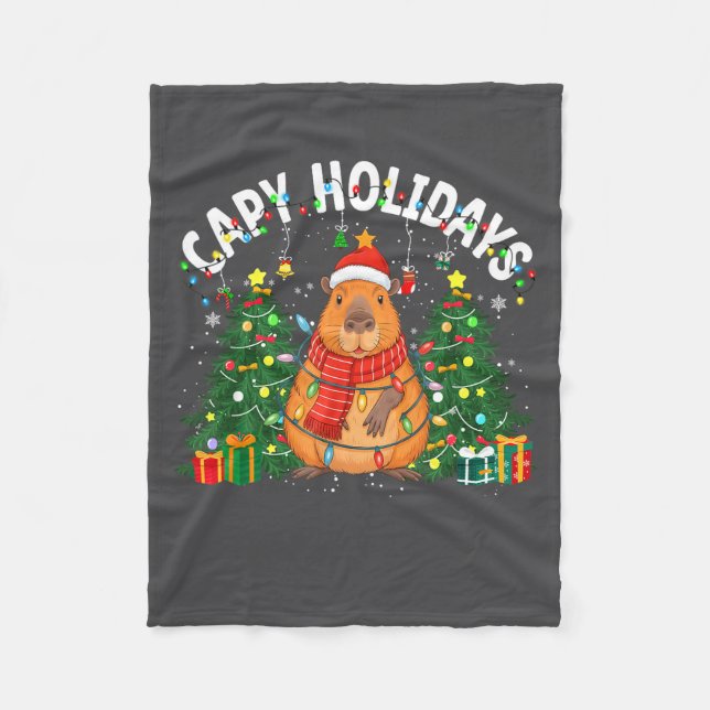 Capy Holidays Capybara Santa Hat Xmas Men Women Ki Fleecedecke (Vorderseite)