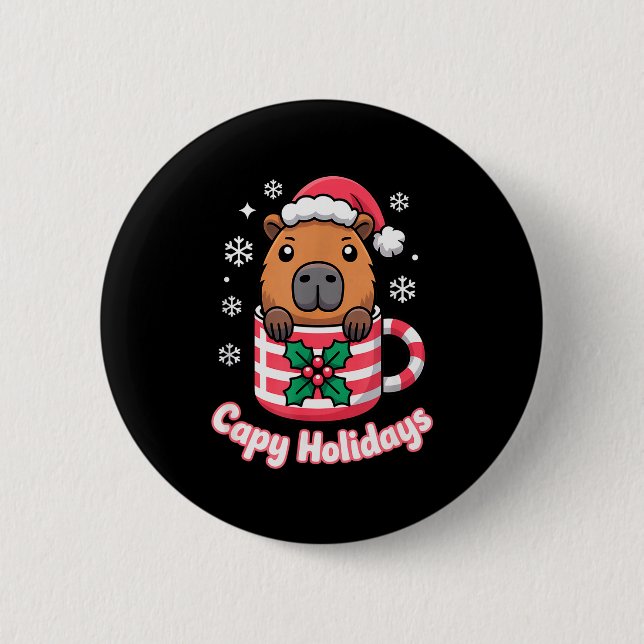 Capy Holidays Cute Capybara Christmas Santa Hat  Button (Vorderseite)