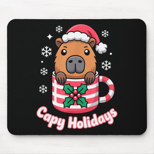 Capy Holidays Cute Capybara Christmas Santa Hat  Mousepad (Vorne)