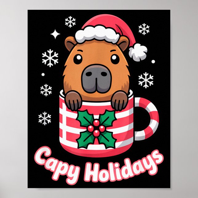 Capy Holidays Cute Capybara Christmas Santa Hat  Poster (Vorne)