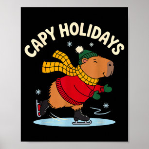 Capy Holidays Eislaufen Capybara Lustiges Xmas Wei Poster