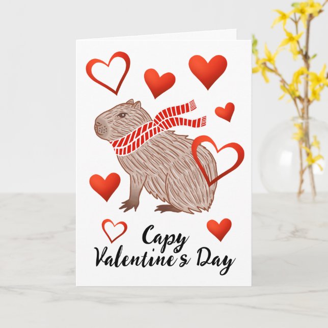 Capy Valentine's Day Funny Capybara Lover Gruß Karte (Gelbe Blume)