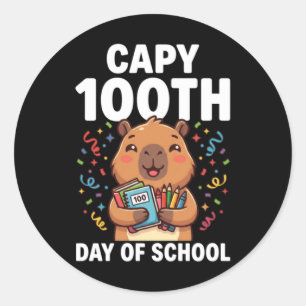 Capybara 100. Schultag Süße Capy Tiere Runder Aufkleber