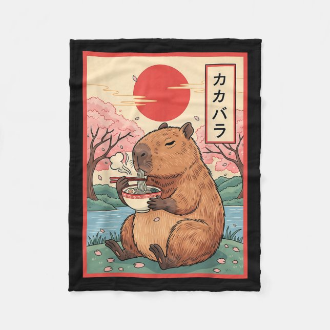 Capybara Anime Graphic Ramen Kawaii Japanischer Vi Fleecedecke (Vorderseite)
