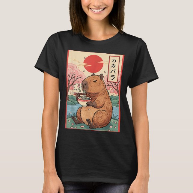 Capybara Anime Graphic Ramen Kawaii Japanischer Vi T-Shirt (Vorderseite)