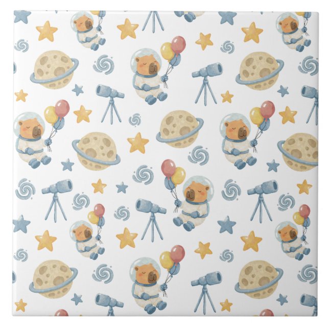 Capybara Astronaut Kindermuster - Keramik Tile Fliese (Vorderseite)