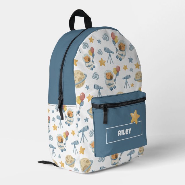 Capybara Astronauten Muster gedruckter Rucksack (Rückseitige Ecke links)