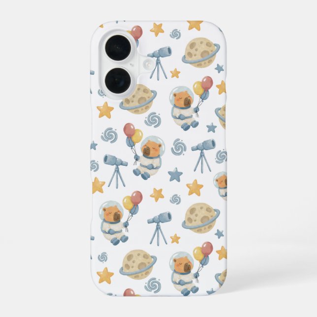 Capybara Astronautenmuster - iPhone 16 Hülle (Rückseite)