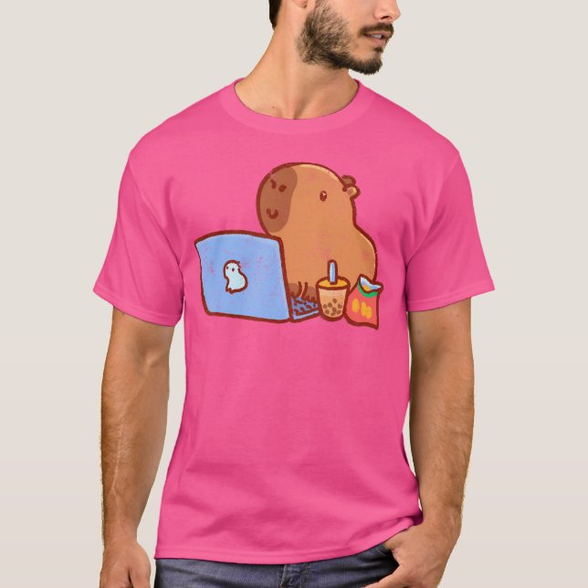 Capybara auf einem Laptop mit Snacks und Drink Cap T-Shirt (Vorderseite)