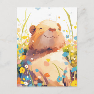 Capybara auf einer farbenfrohen Sommerwiese voller Postkarte