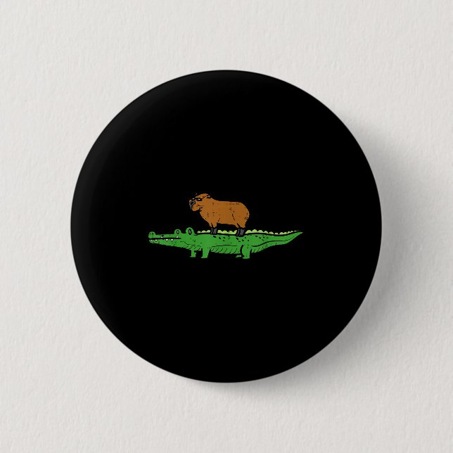 Capybara auf Krokodil Capy Alligator Nagetier Männ Button (Vorderseite)