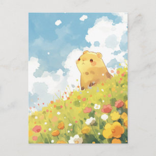Capybara auf sonniger Wiesenlandschaft mit Wildblu Postkarte
