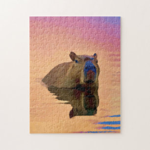 Capybara aus einem ruhigen See Puzzle