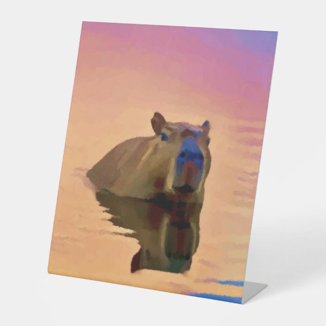 Capybara aus einem ruhigen See Sockelschild (Vorderseite)