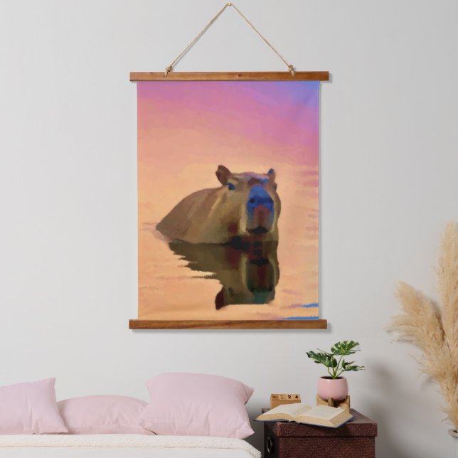 Capybara aus einem ruhigen See Wandteppich Mit Holzrahmen (Schlafzimmer)