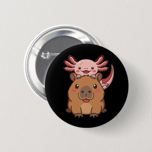 Capybara Axolotl Kawaii Animal Lover Zoo Day Button (Vorne & Hinten)