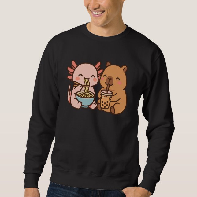 Capybara Axolotl Kawaii Kids Anime Boba Tea Ramen Sweatshirt (Vorderseite)
