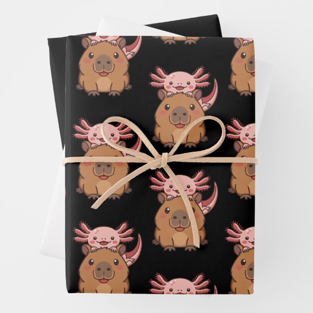 Capybara Axolotl Kawaii Tierliebhaber Zoo Tag Geschenkpapier Set (Beispiel)
