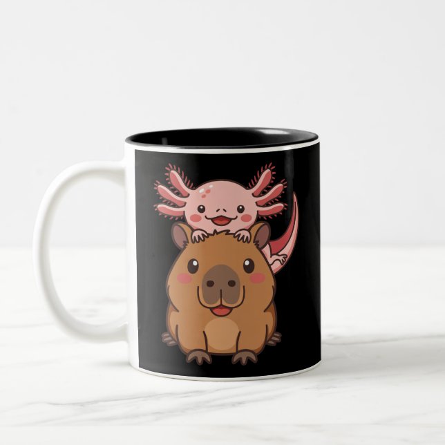 Capybara Axolotl Kawaii Tierliebhaber Zoo Tag Zweifarbige Tasse (Links)