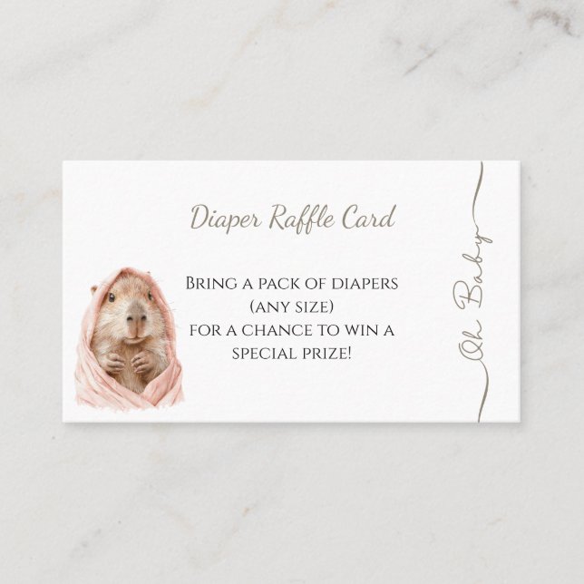 Capybara Baby Shower • Diaper Raffle Card Visitenkarte (Vorderseite)