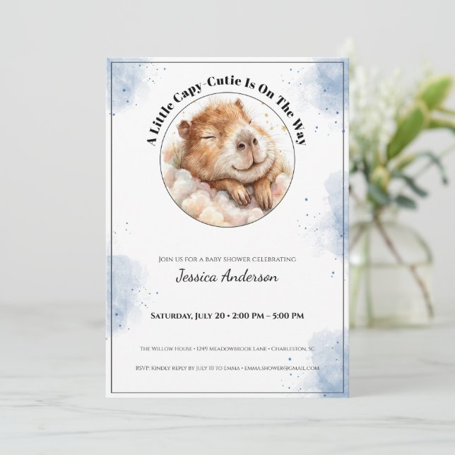 Capybara Baby Shower Invitation • A Little Cutie Save The Date (Stehend Vorderseite)