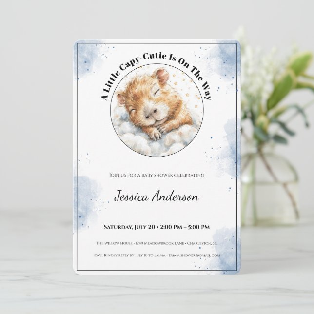 Capybara Baby Shower Invitation • A Little Cutie Save The Date (Stehend Vorderseite)