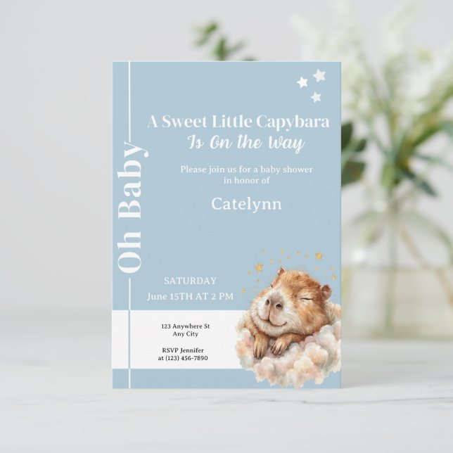 Capybara Baby Shower Invitation • Oh Baby Einladung (Stehend Vorderseite)