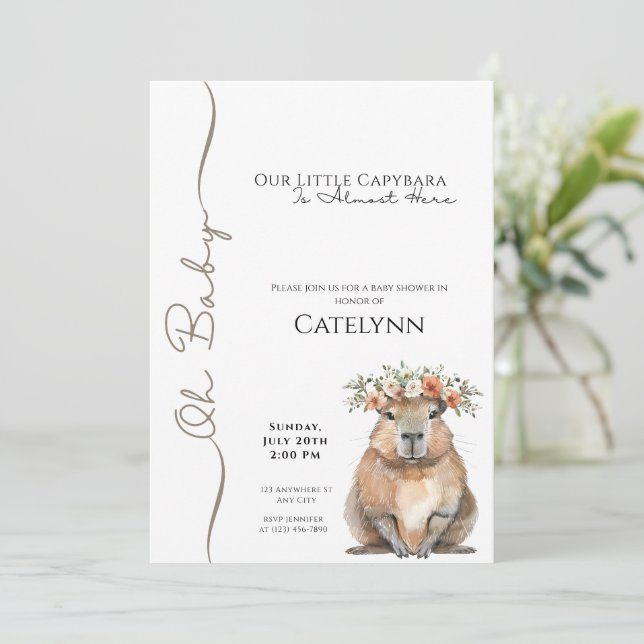 Capybara Baby Shower Invitation • Oh Baby Save The Date (Stehend Vorderseite)