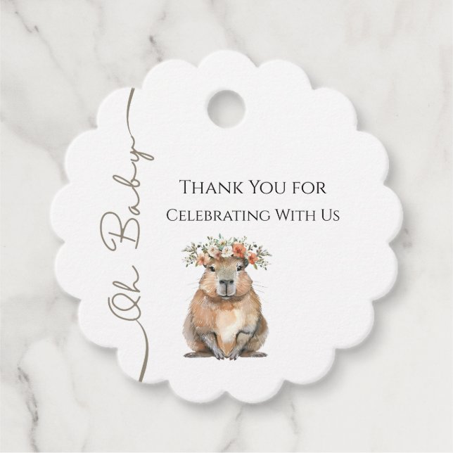 Capybara Baby Shower • Oh Baby Wildflower Geschenkanhänger (Vorderseite)