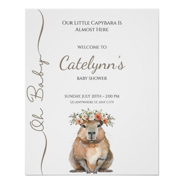 Capybara Baby Shower • Oh Baby Wildflower Poster (Vorderseite)