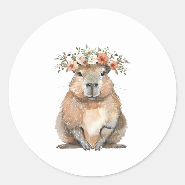 Capybara Baby Shower • Oh Baby Wildflower Runder Aufkleber (Vorderseite)