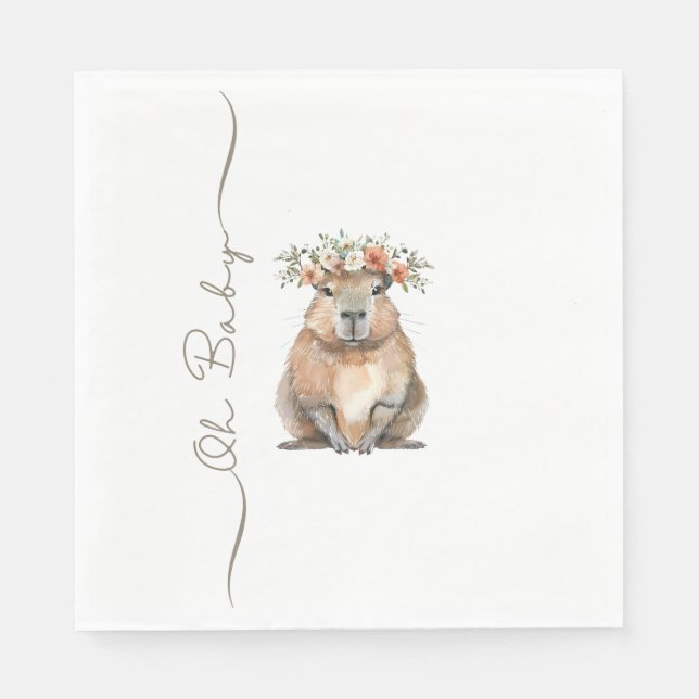 Capybara Baby Shower • Oh Baby Wildflower Serviette (Vorderseite)