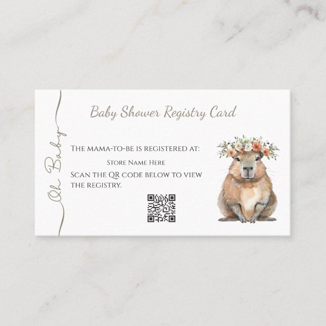Capybara Baby Shower • Registry Card Visitenkarte (Vorderseite)