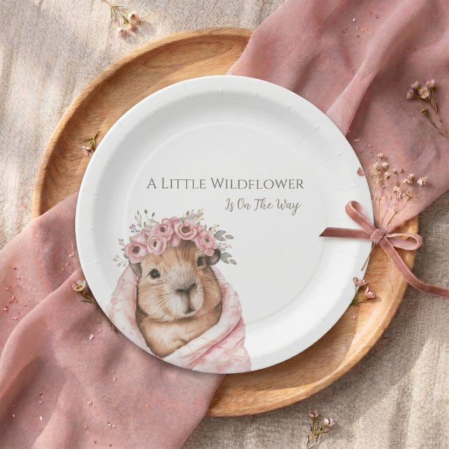 Capybara Baby Shower • Wildflower Paper Plate Pappteller (Capybara Baby Shower  Wildflower Paper Plate)