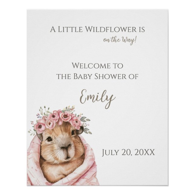 Capybara Baby Shower • Wildflower Sign Poster (Vorderseite)