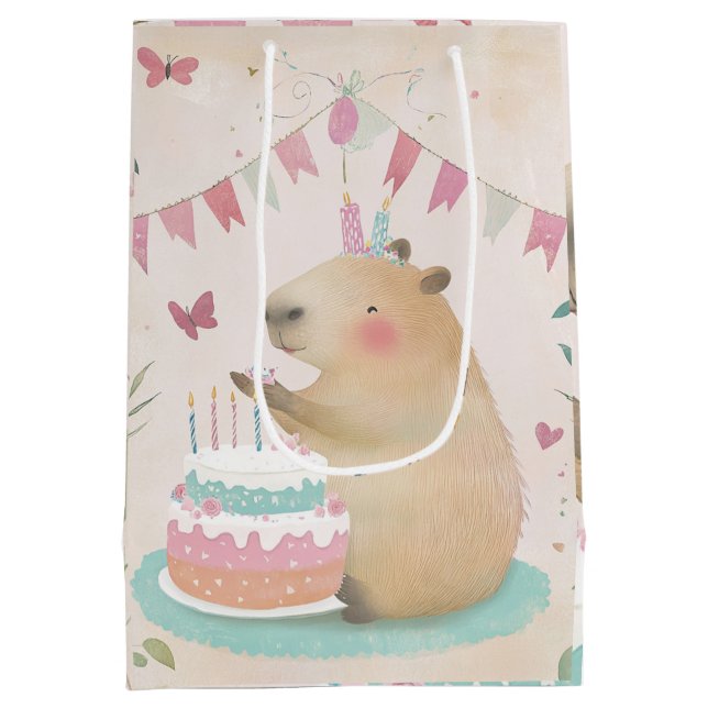 Capybara Birthday Bash Party Dekor Mittelgeschenkt Mittlere Geschenktüte (Rückseite)
