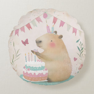 Capybara Birthday Bash Round Throw Kissen