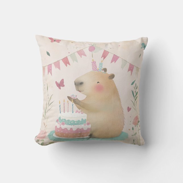 Capybara Birthday Bash Throw Kissen (Vorderseite)