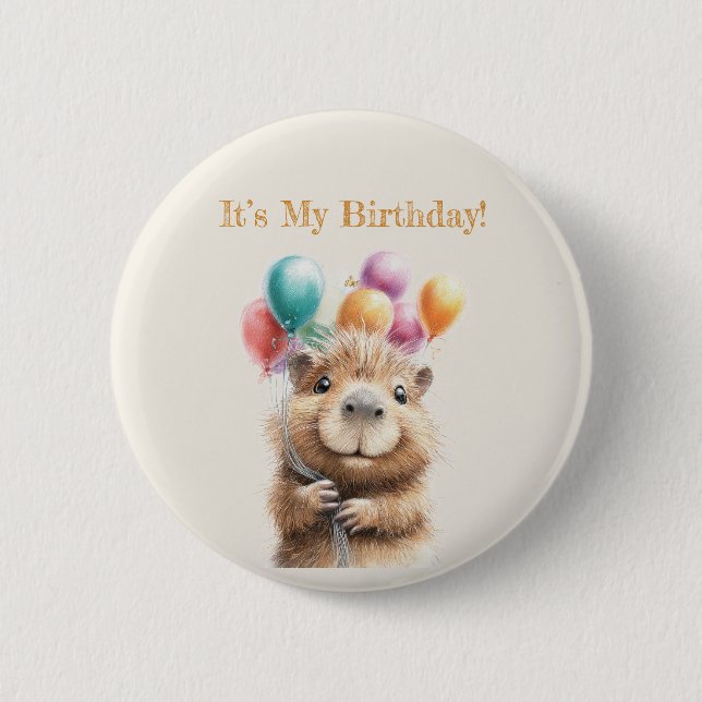 Capybara Birthday Button • Cute Woodland Party (Vorderseite)