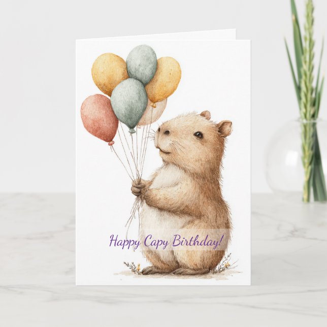 Capybara Birthday Card • Cute Balloon Design Karte (Vorderseite)