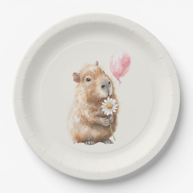 Capybara Birthday • Cute Animal Party Supply Pappteller (Vorderseite)