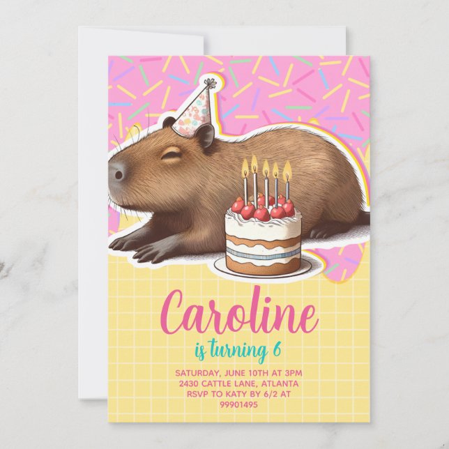 Capybara Birthday Einladung (Vorderseite)
