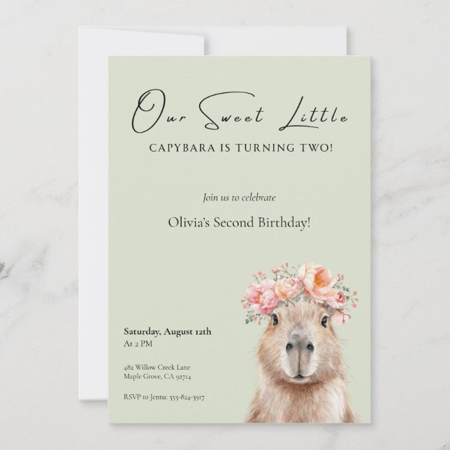 Capybara Birthday Invitation • Little One (Vorderseite)