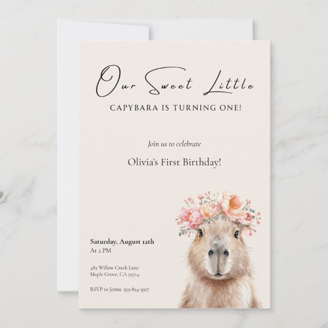 Capybara Birthday Invitation • Little One (Vorderseite)