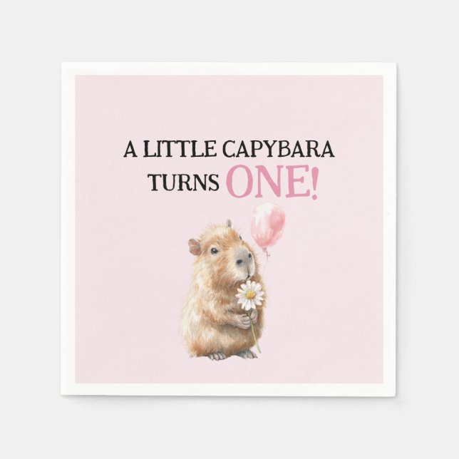 Capybara Birthday Napkin • First Birthday Serviette (Vorderseite)