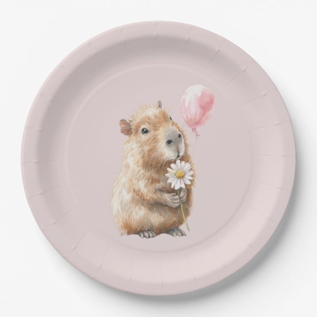 Capybara Birthday Plate • Cute Animal Party Supply Pappteller (Vorderseite)