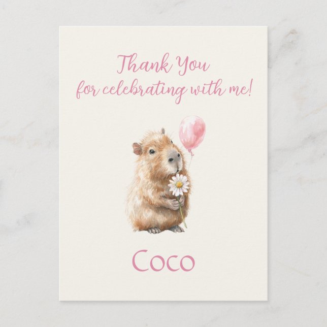 Capybara Birthday Thank You Postkarte (Vorderseite)