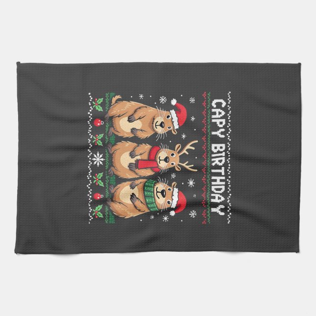 Capybara Birthday Ugly Christmas Sweater Capybara Geschirrtuch (Horizontal)