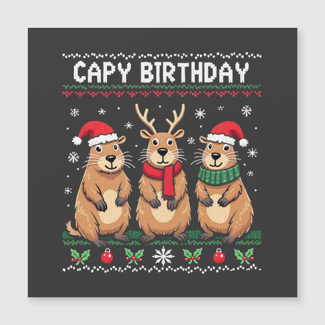 Capybara Birthday Ugly Christmas Sweater Capybara Magnetkarte (Vorderseite)
